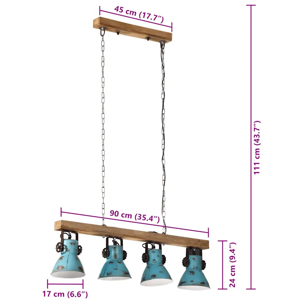 vidaXL Lampada da Soffitto 25 W Blu Anticato 90x24x111 cm E27