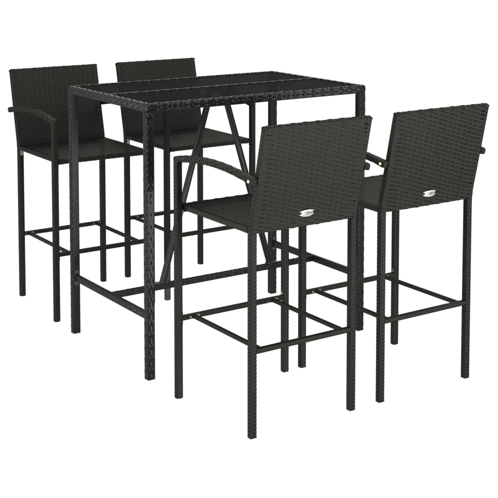 Set Bar da Giardino 5 pz Nero in Polyrattan 3187654