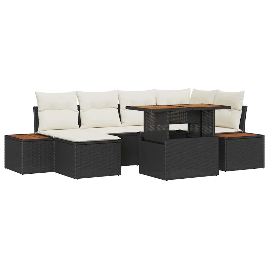 Set da Pranzo per Giardino con cuscino 7 pcs Nero e Beige 3350084