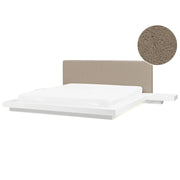 Letto matrimoniale con comodini a LED testata bouclé bianco in frassino bianco 180 x 200 cm  stile giapponese