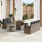 Set Divano da Giardino 8 Pezzi con Cuscini Grigio Polyrattan Acacia