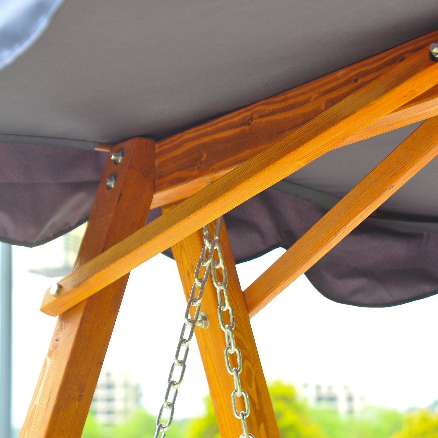 Dondolo da Giardino 3 Posti in Legno con Baldacchino Swing Blu