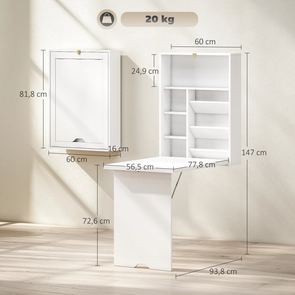 Scrivania a muro pieghevole ¨C zephmum ¨C bianco 93.8x60x147 cm