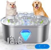 Fonte di acqua per animali da 3,5 litri in acciaio inossidabile con finestra di osservazione - fonte di acqua silenziosa con pompa per gatti e cani