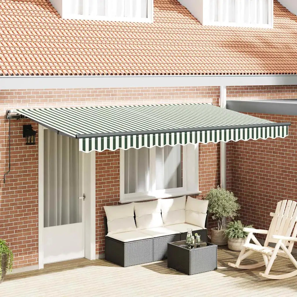 vidaXL Tenda Retrattile Verde e Bianco 400 x 200 cm
