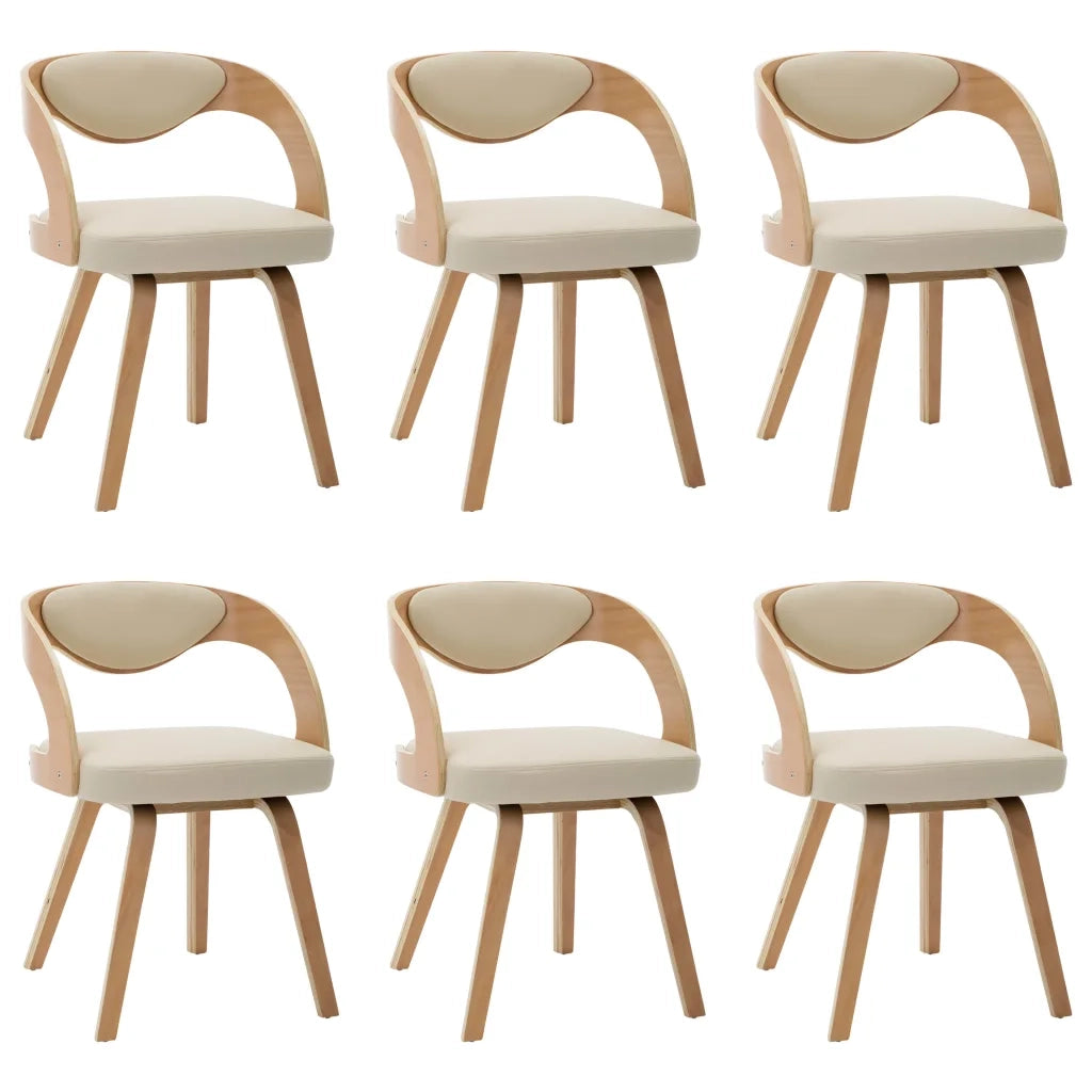 Sedie da Pranzo 6 pz Crema in Legno Piegato e Similpelle