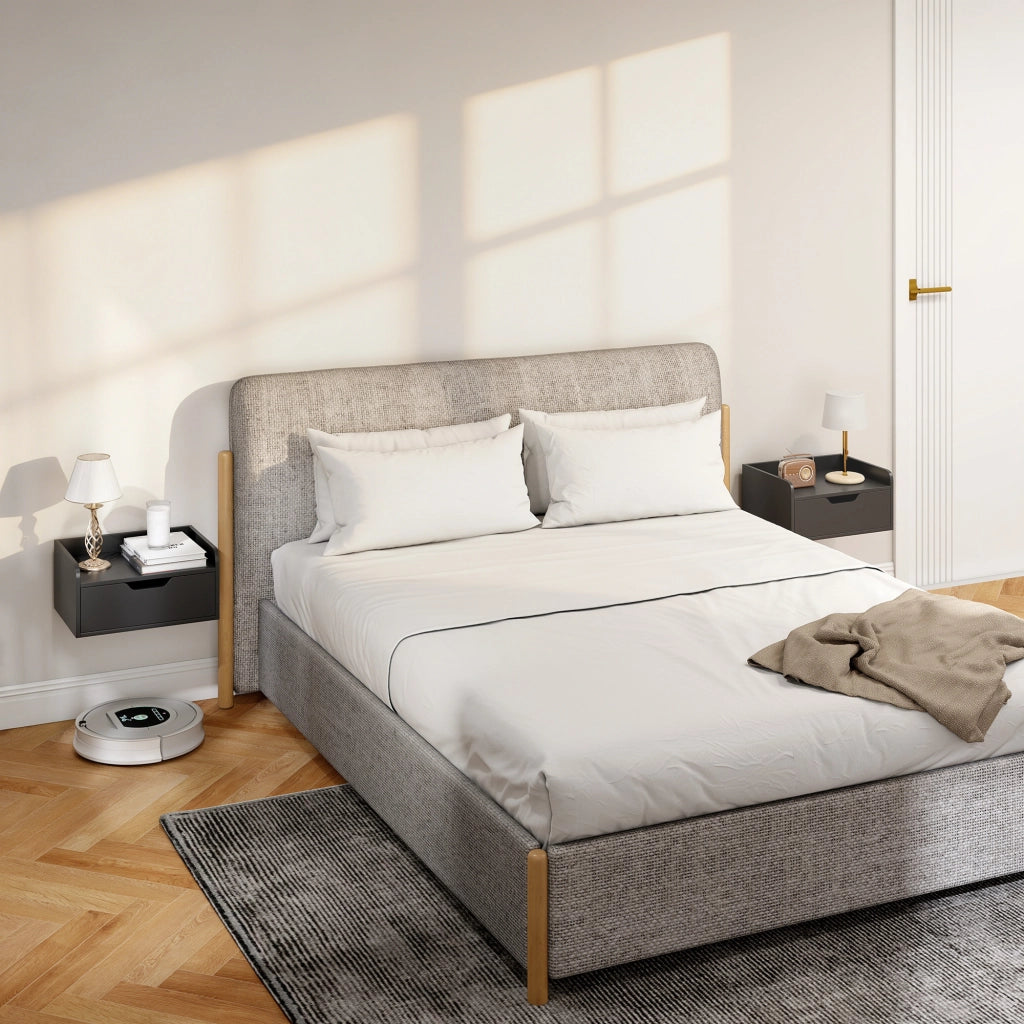 Set di 2 Tavolini da Notte a Parete con Cassetto per Camera da Letto ¨C zephmum ¨C 40x30x19,5 cm Nero