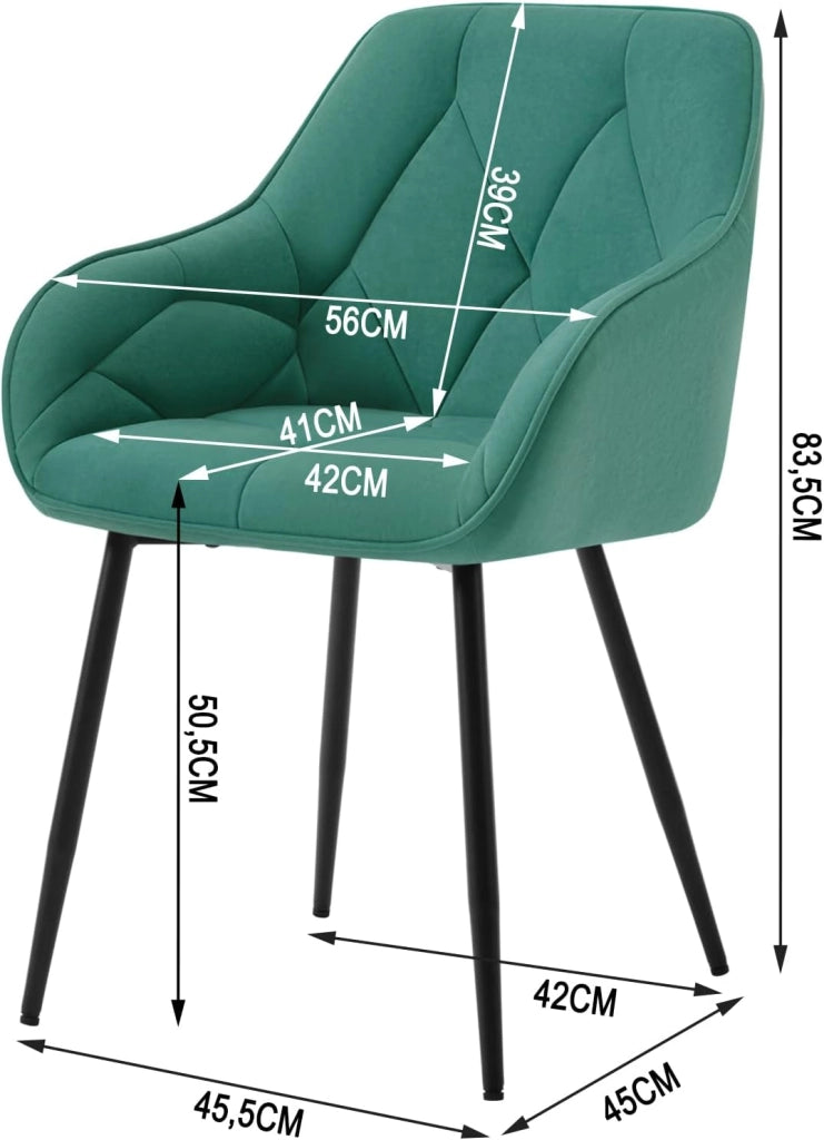 Set di 4 Sedie da Pranzo con Braccioli e Schienale, Sedie Cucina Moderna in Velluto, Poltrone da Salotto con Gambe in Metallo, Sedie ergonomiche per Ufficio, Bar, Azzurro, EZS02ts-4