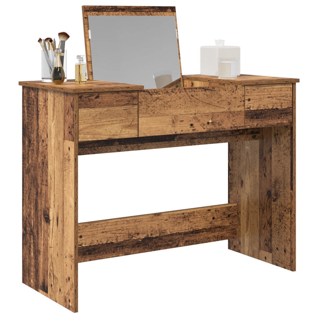 Toletta con specchio legno invecchiato 100x45x76 cm