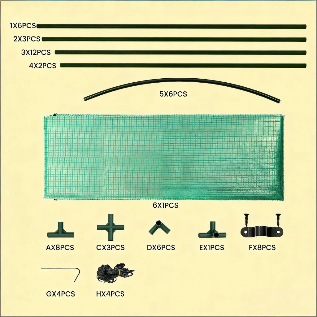 Serra a tunnel per esterni con 2 porte apribili e tetto semicircolare in acciaio e PE verde 200 × 100 × 210 cm