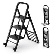 Combo scala e carrello a mano 2-in-1, Scala a 3 gradini pieghevole in metallo con ruote carico massimo 250kg Nero-Scale e ponteggi