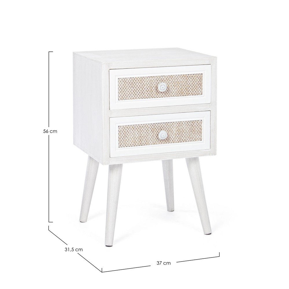Mobiletto 2 Cassetti Legno Bianco Boho da Interno - MONIQUE