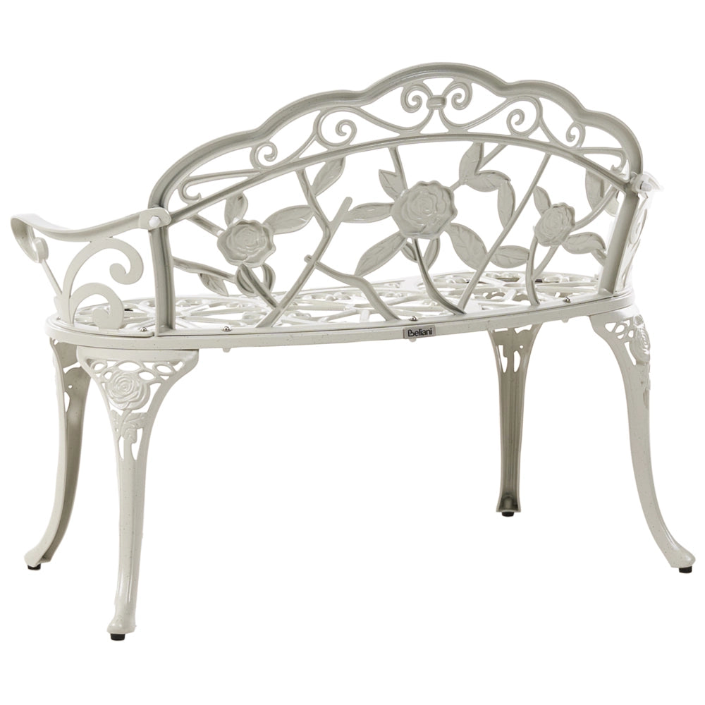 Panchina da giardino per esterni in metallo bianco alluminio 2 posti braccioli stile vintage