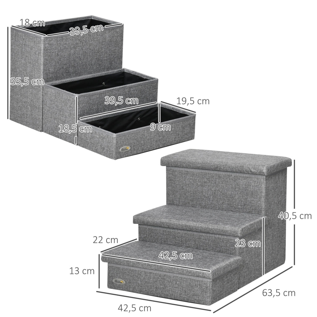 Scala per Cani e Gatti 3 Gradini con Contenitore ¨C zephmum ¨C Grigio 63.5x42.5x40.5 cm