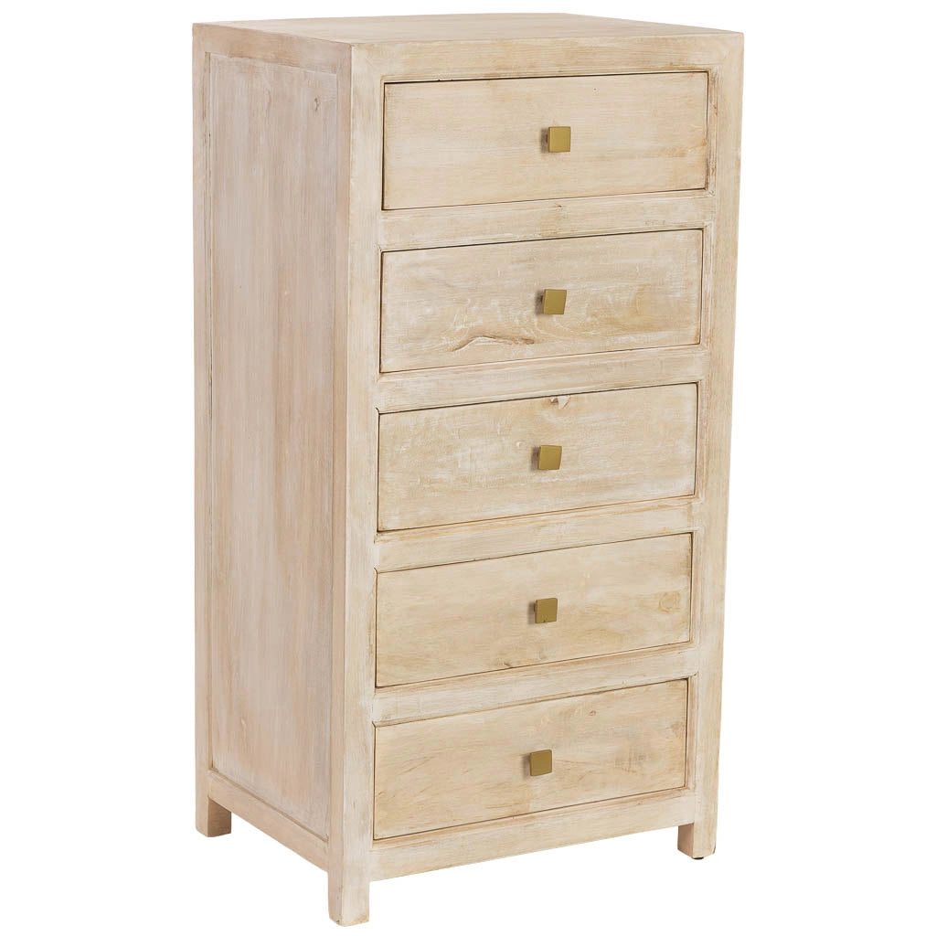 Settimanile in legno beige con 5 cassetti 60x45x116h cm