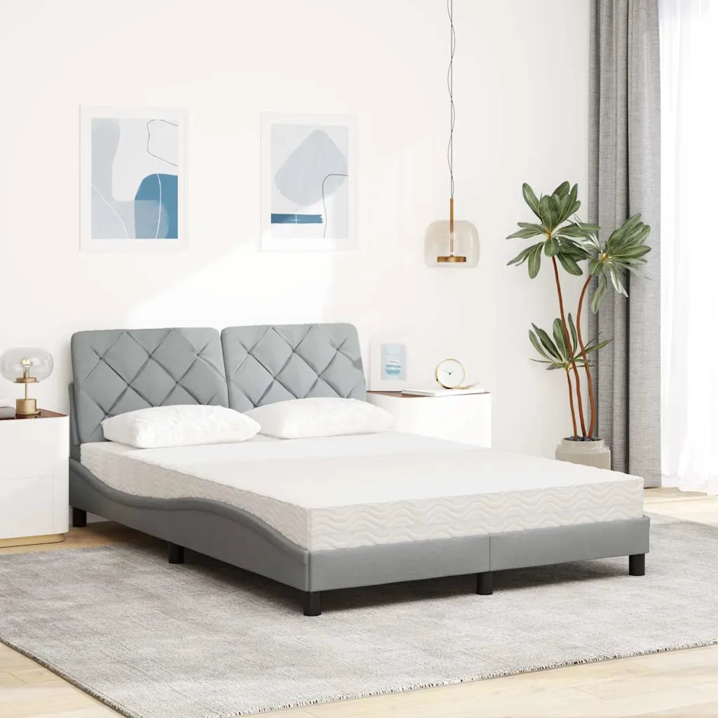 Letto con Materasso Grigio Chiaro 140x200cm Tessuto