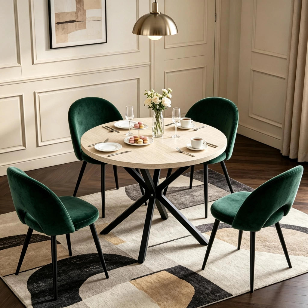 Tavolo da pranzo rotondo 100 cm con piano effetto pietra e gambe in metallo, stabile e versatile