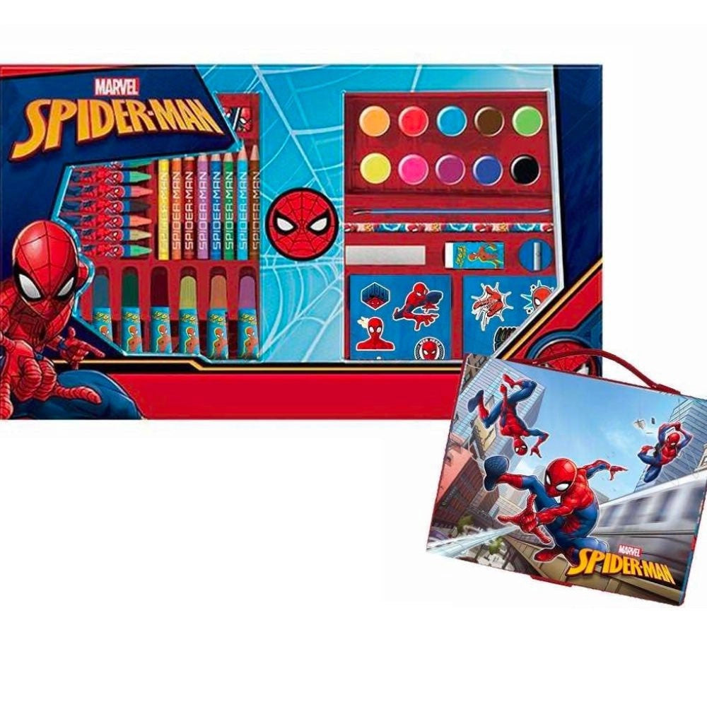 Trade Shop - Valigetta Con Colori Di Spiderman Set Per Colorare Gioco Per Bambini 52 Pezzi -