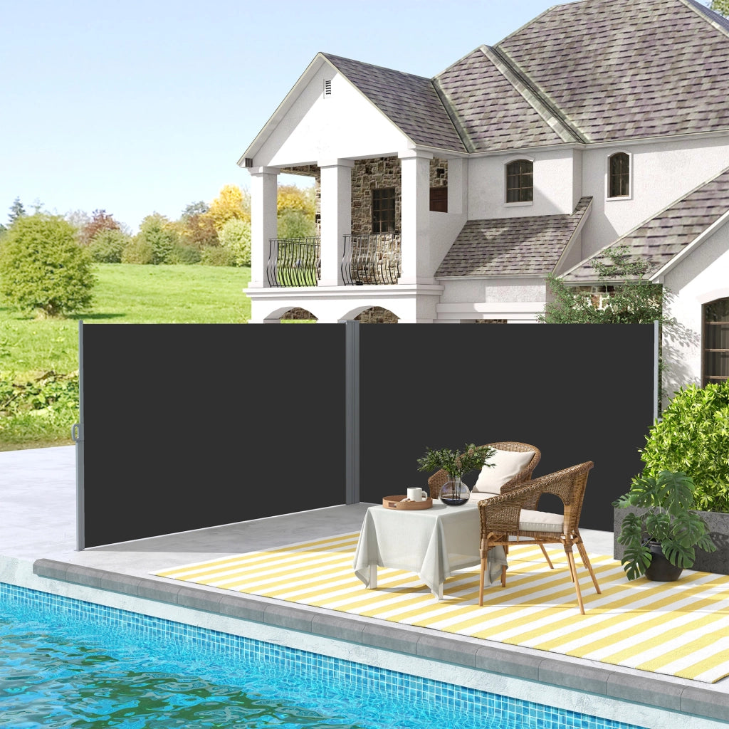 Paravento Rettangolare Retrattile ¨C zephmum ¨C Grigio Nero 6x1.8m Polyester