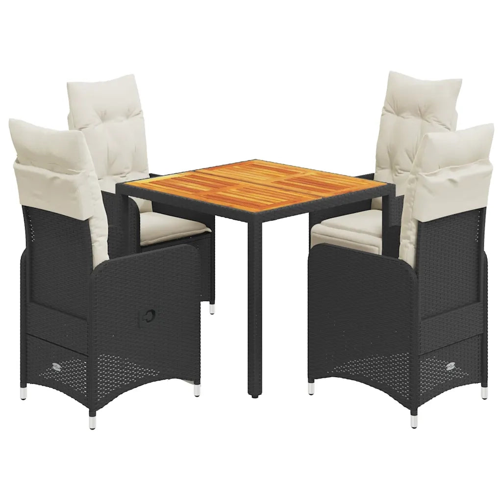 Set BistrÃ² da Giardino 5 pz con Cuscini in Polyrattan Nero