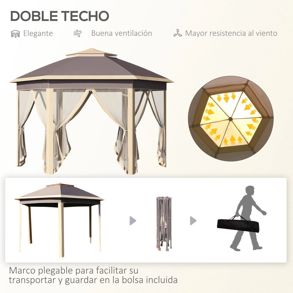 Gazebo Giardino Esagonale ¨C Zephmum ¨C Beige 4.05x3.4x2.85 m con Moschiera