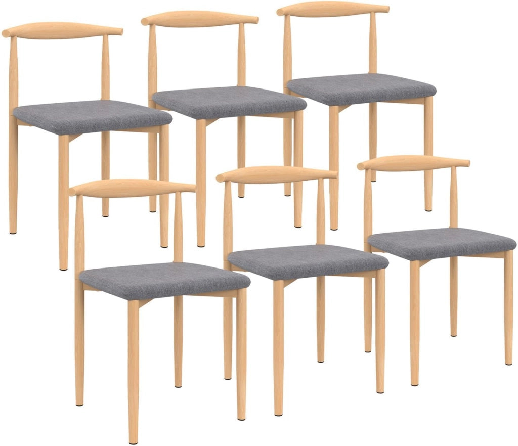 Set di 6 sedie da pranzo NOE in finto legno con sedute in tessuto grigio chiaro
