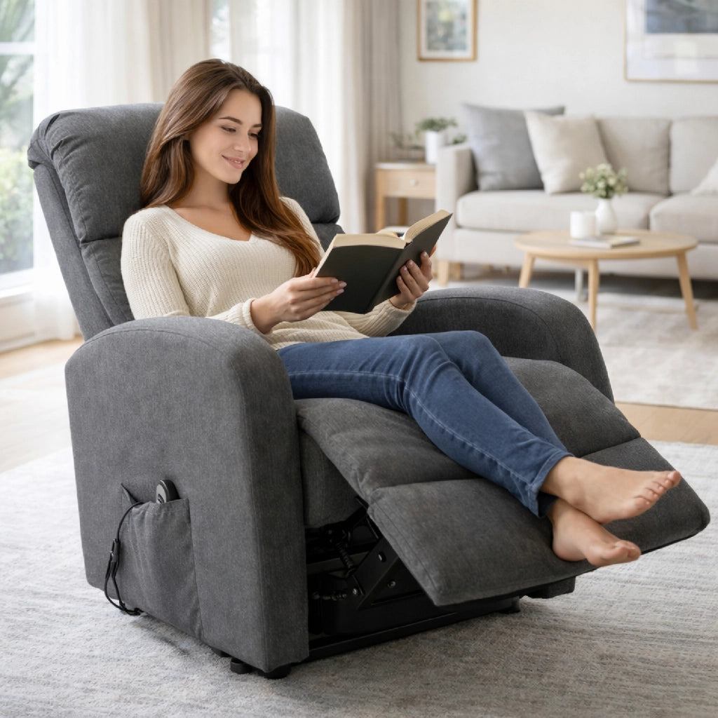 Poltrona Relax Elettrica Con Alzapersona Reclinabile 135° Schienale Ergonomico E Telecomando Poltrona TV Comfort per Anziani Soggiorno 65 x 85 x 105 cm Grigio