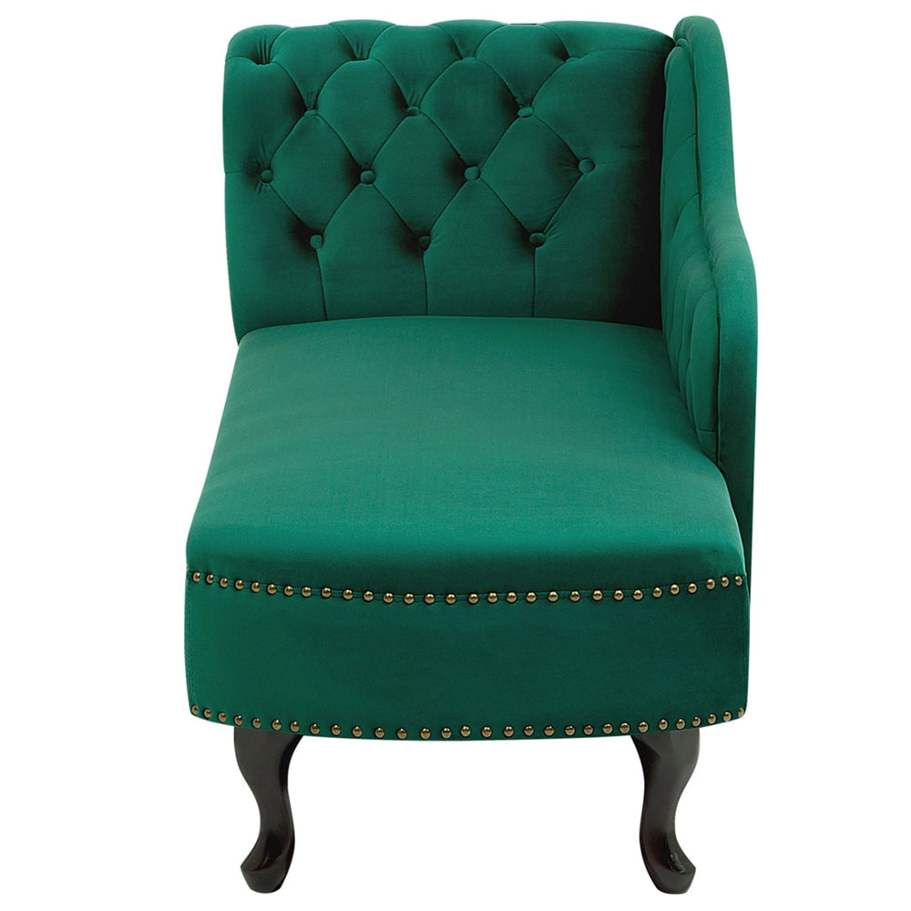 Chaise longue Verde versione sinistra Velluto Con Bottoni Inchiodati