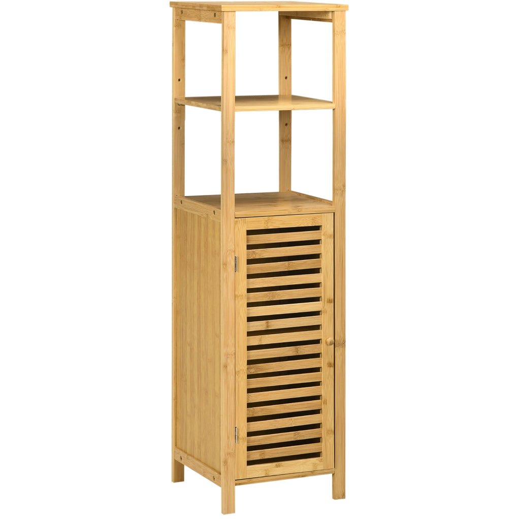 Mobile bagno in bamb¨´ con 2 ripiani aperti e anta a persiana, 32,9¡Á29,9¡Á120 cm