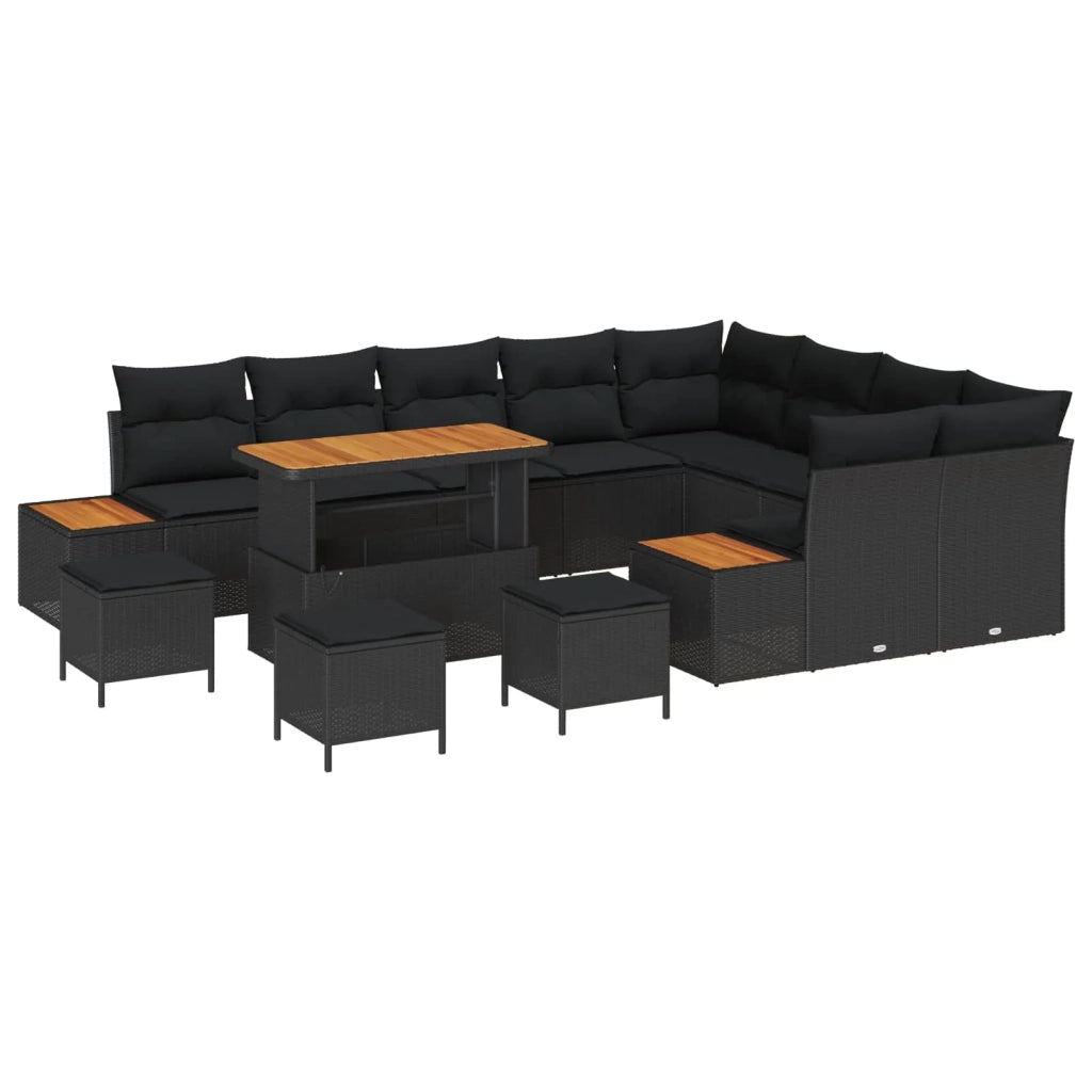 Set Divano da Giardino con cuscino 13 pcs Nero Poly Rattan 3364909