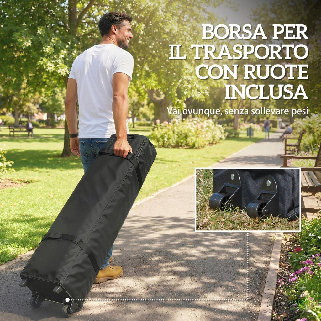 Gazebo Pop Up da Giardino 293x293x272 cm con Tasche Portaoggetti e Sacchi di Sabbia in Tessuto Oxford Bianco