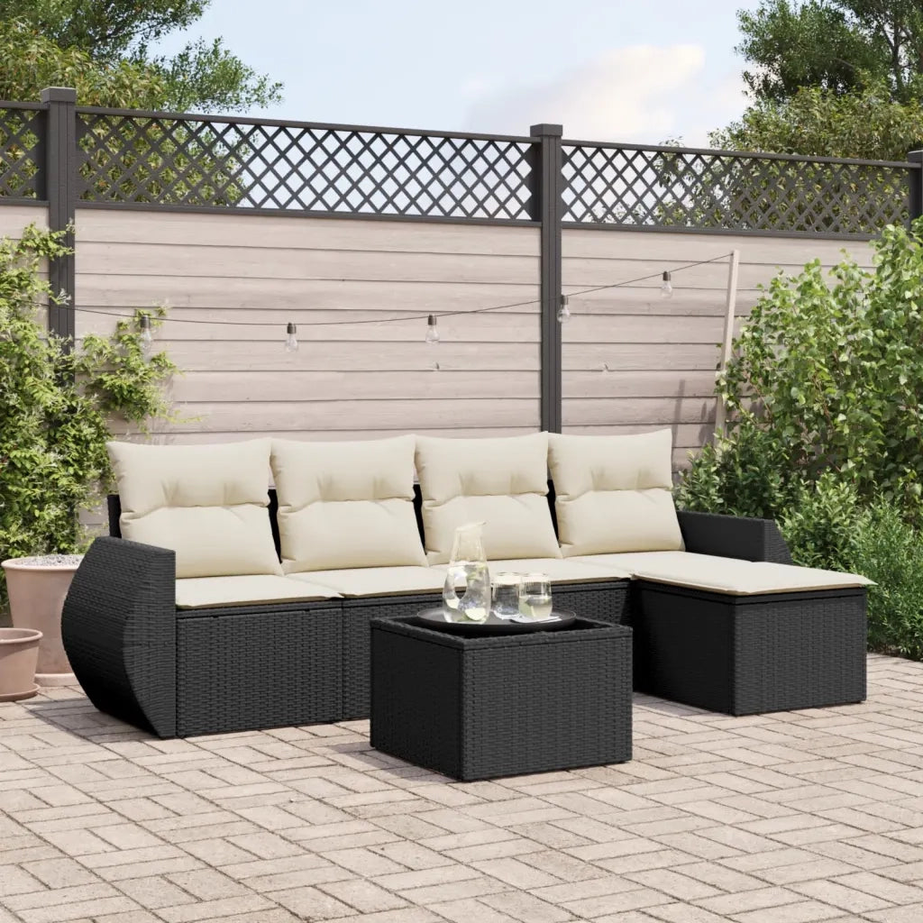 Set Divano da Giardino 6 pz con Cuscini-Sofa da Giardino-Divanetto da esterno Nero in Polyrattan 290203