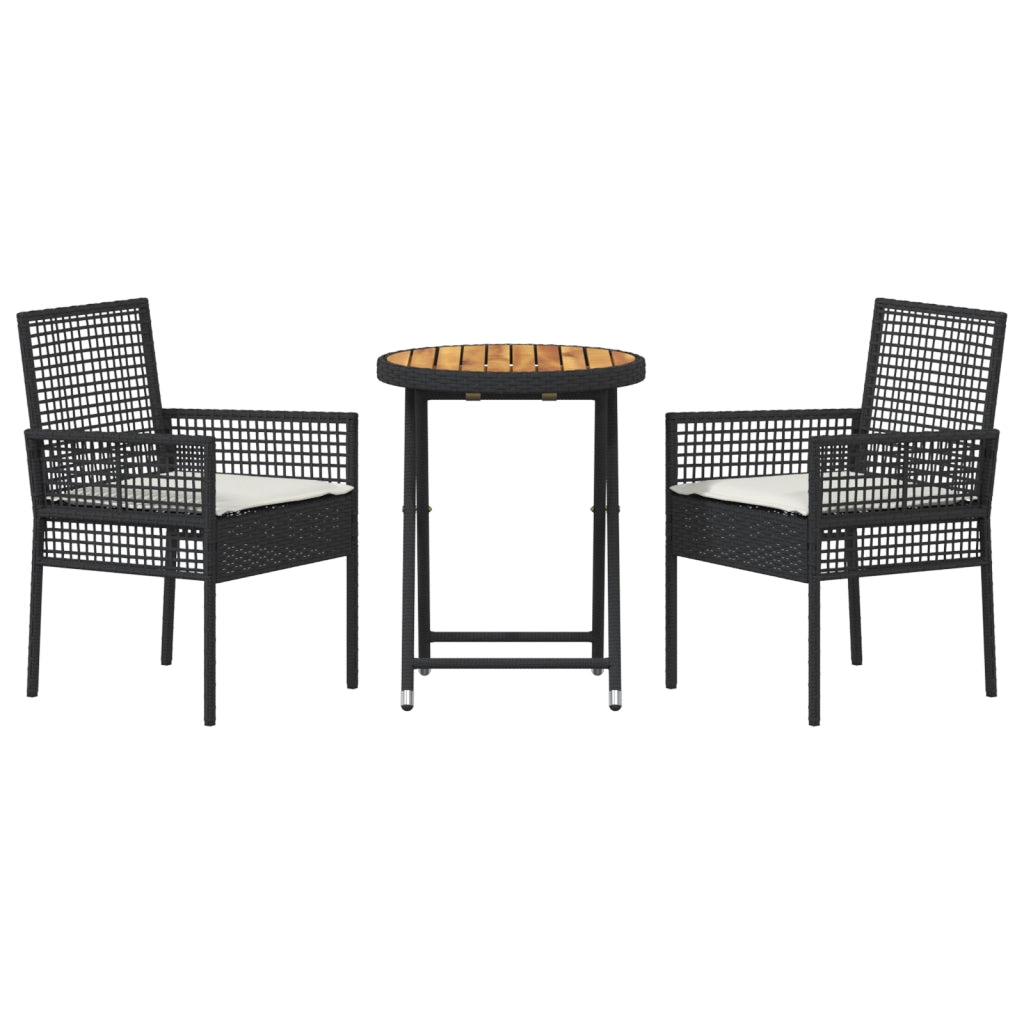 Set Bistro da Giardino in 3 Pezzi con Cuscini - Rattan Nero