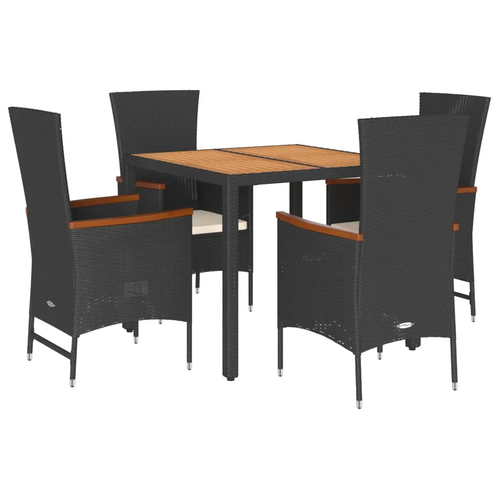 Set da Pranzo da Giardino 5 pz Nero con Cuscini in Polyrattancod mxl 113346