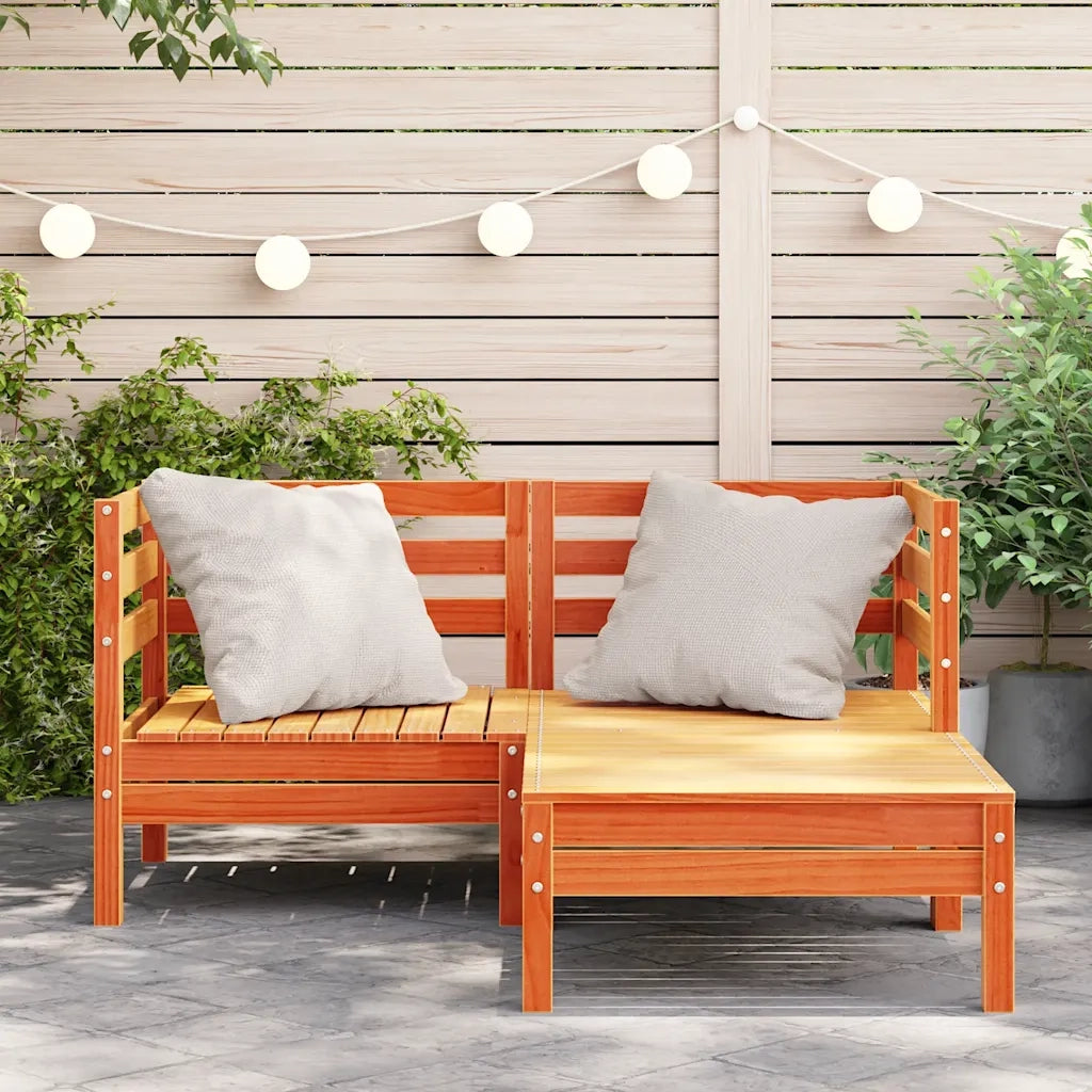 Divano Giardino 2 Posti e Poggiapiedi-Sofa da Giardino-Divanetto da esterno Marrone Cera Massello Pino