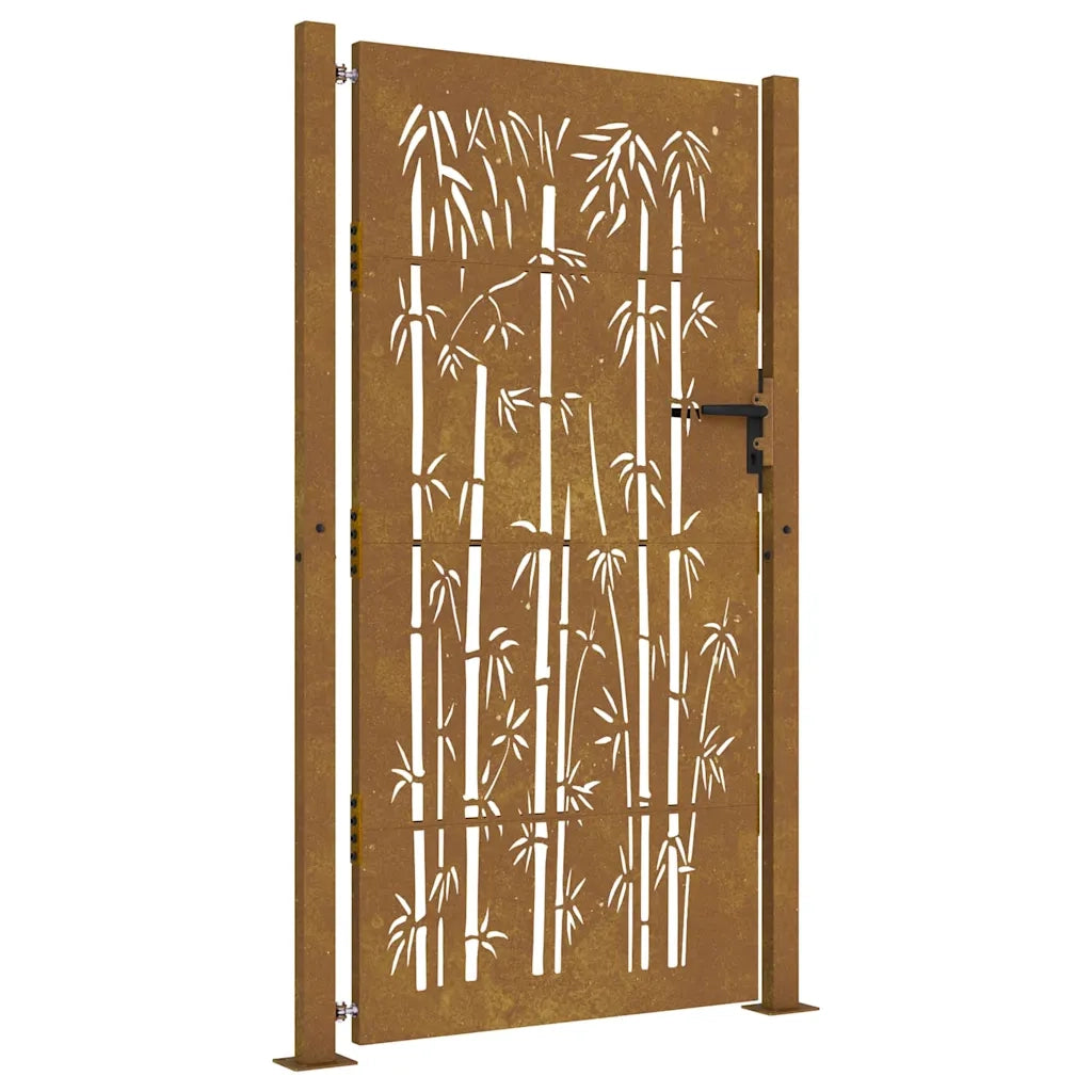 Cancello da giardino 100x200 cm in acciaio corten e design in bambù 153243