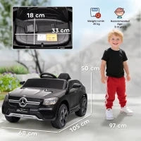 Macchina elettrica per bambini, 12V, telecomando 2.4G, 3 velocità, 105x68x50cm, Nero