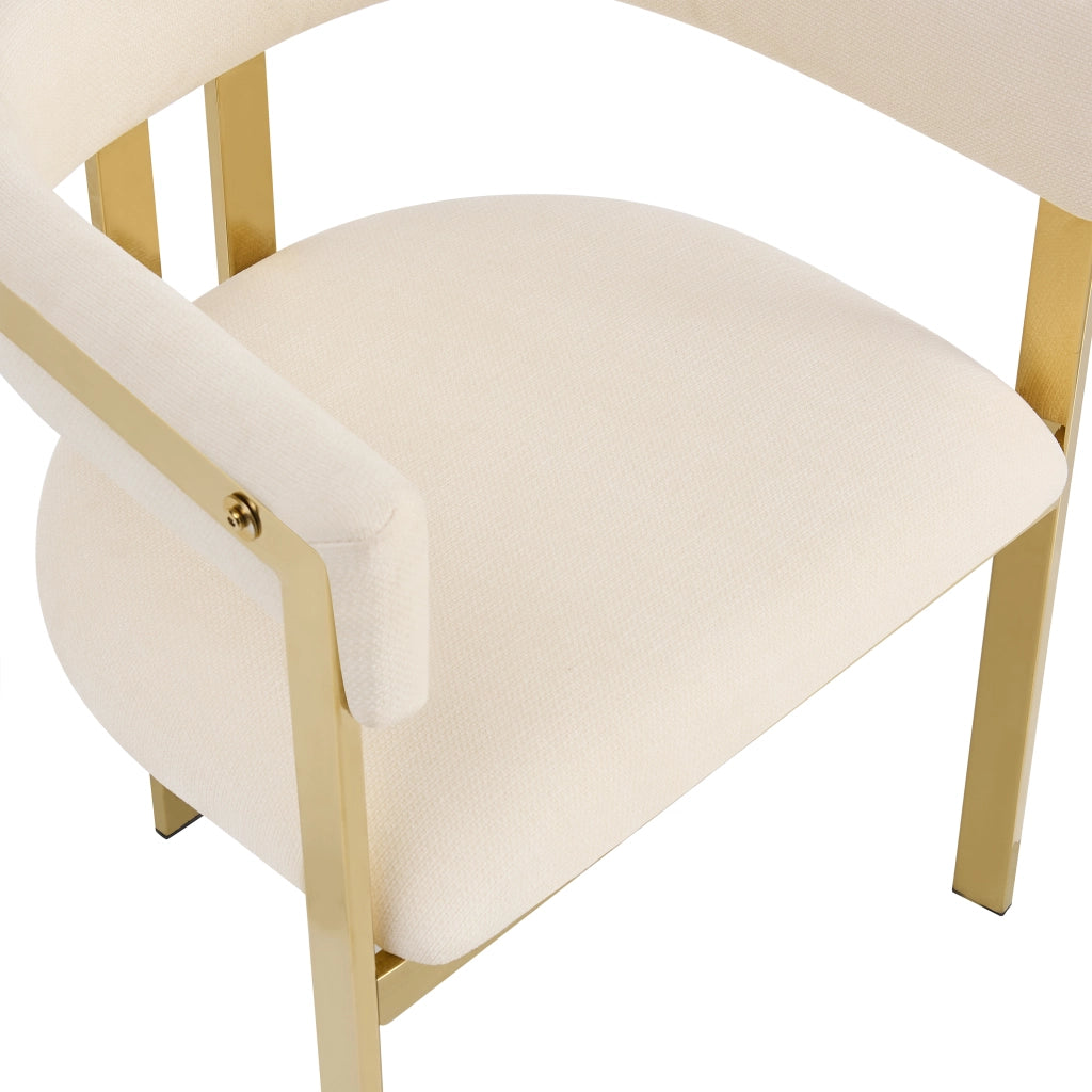 2 sedie da pranzo in chenille beige e oro, schienale semicircolare, struttura in metallo, set da 2