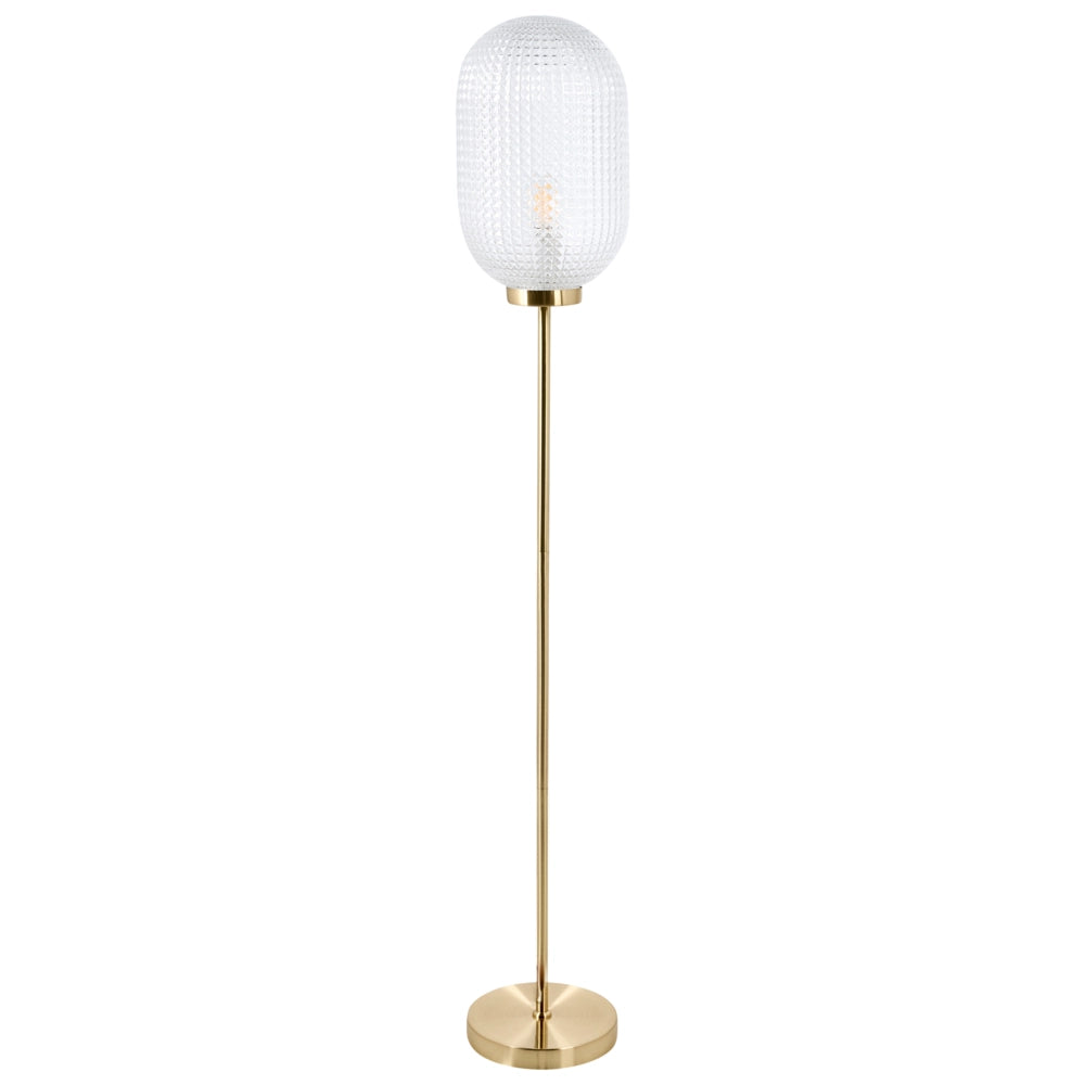 Lampada da terra con base in metallo dorato e paralume in vetro in stile moderno per soggiorno e camera da letto