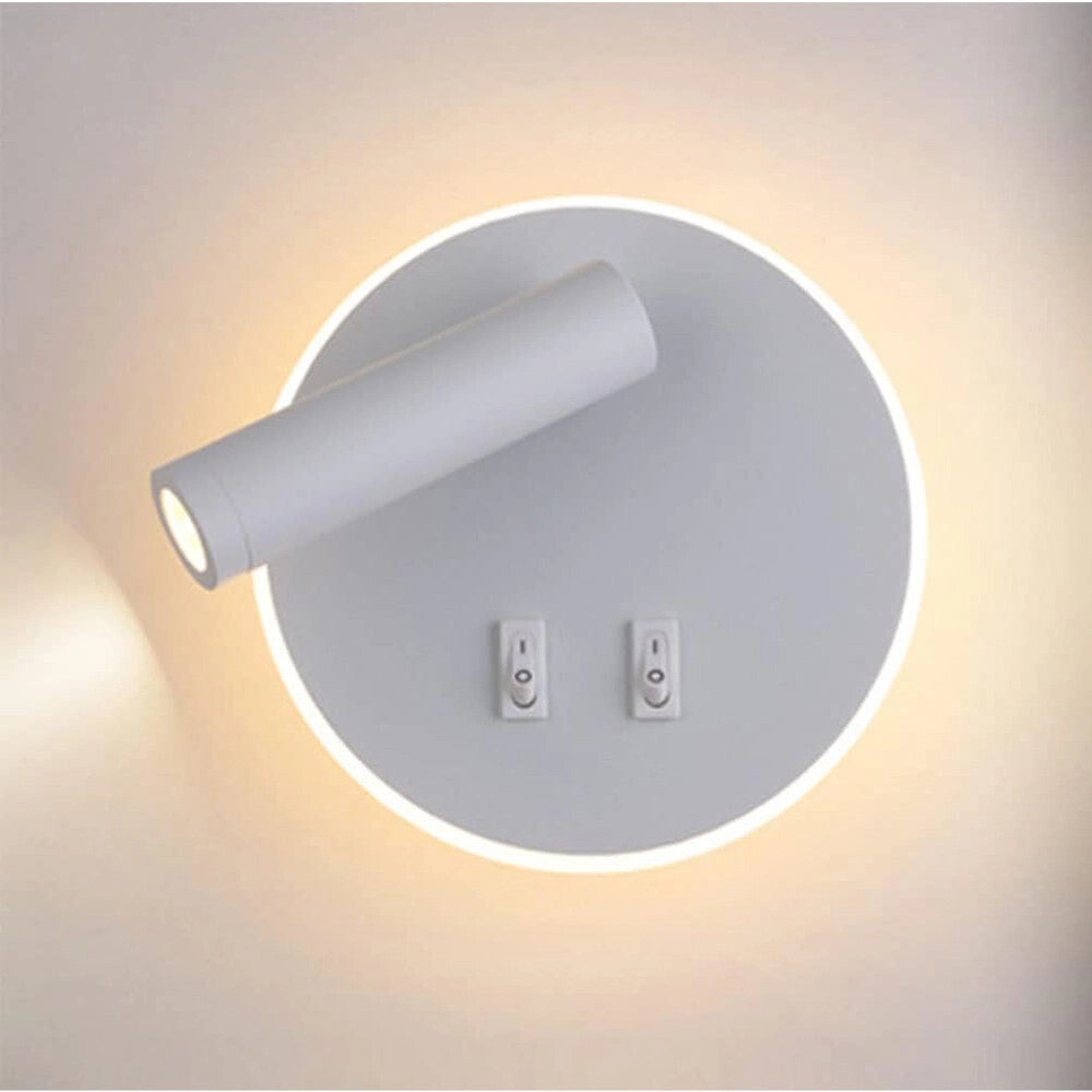 Trade Shop - Applique Led Orientabile Da Parete Doppia Fonte Luminosa 8 Watt Luce Calda 3000k Mr-01 - Bianco