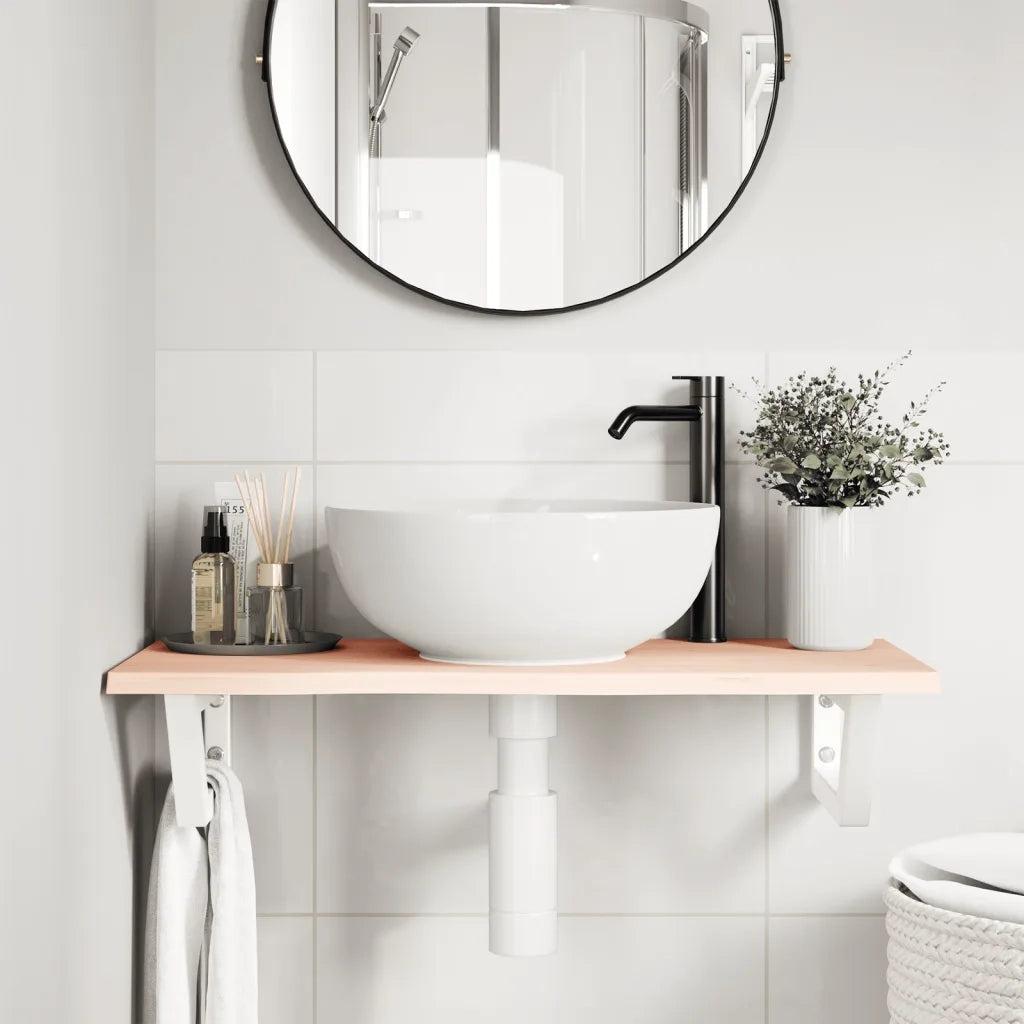 Ripiano a Parete per Lavabo in Acciaio e Massello di Rovere