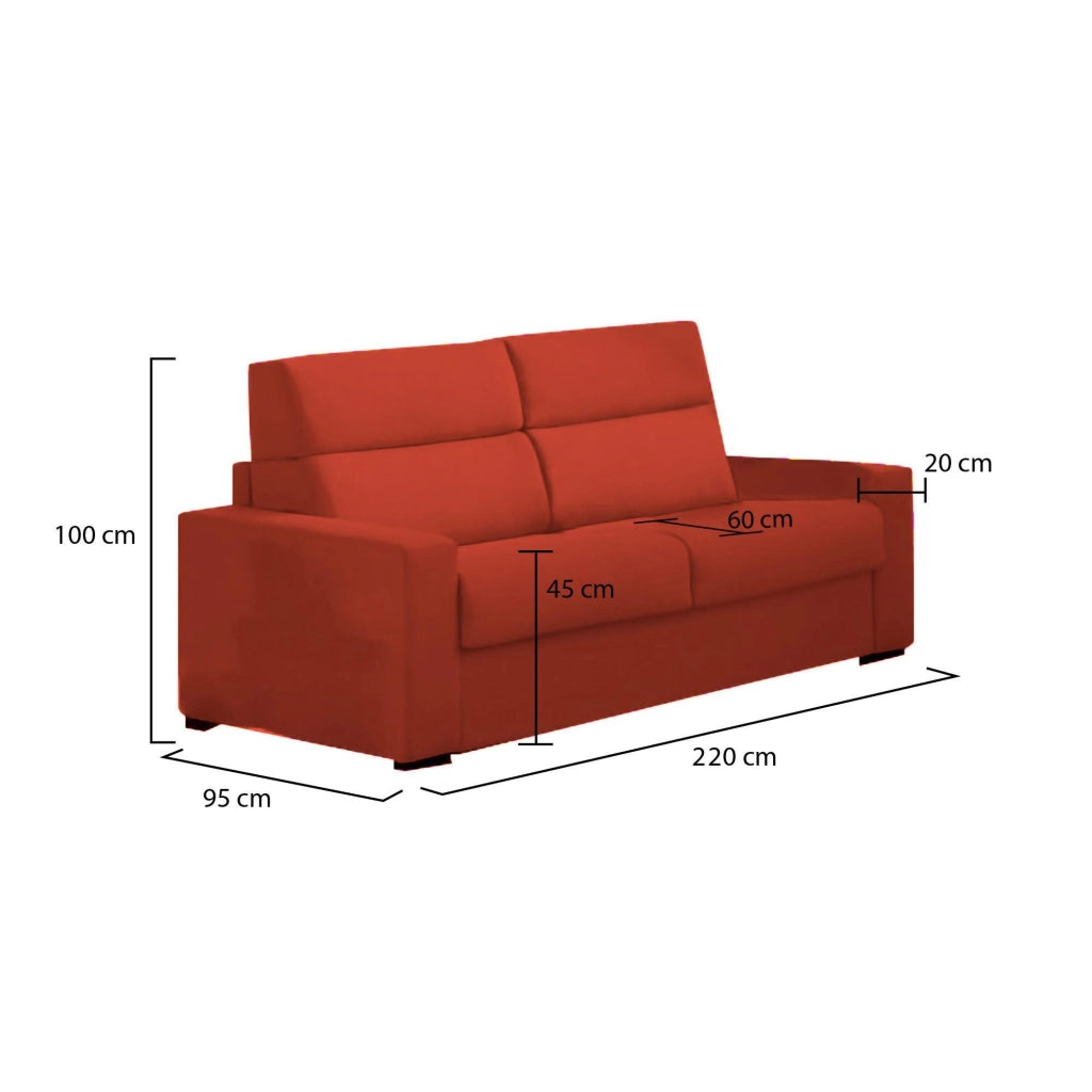 Ozegna, Divano Fisso 3 Posti Sfoderabile Made in Italy, 220x95 cm Arancione
