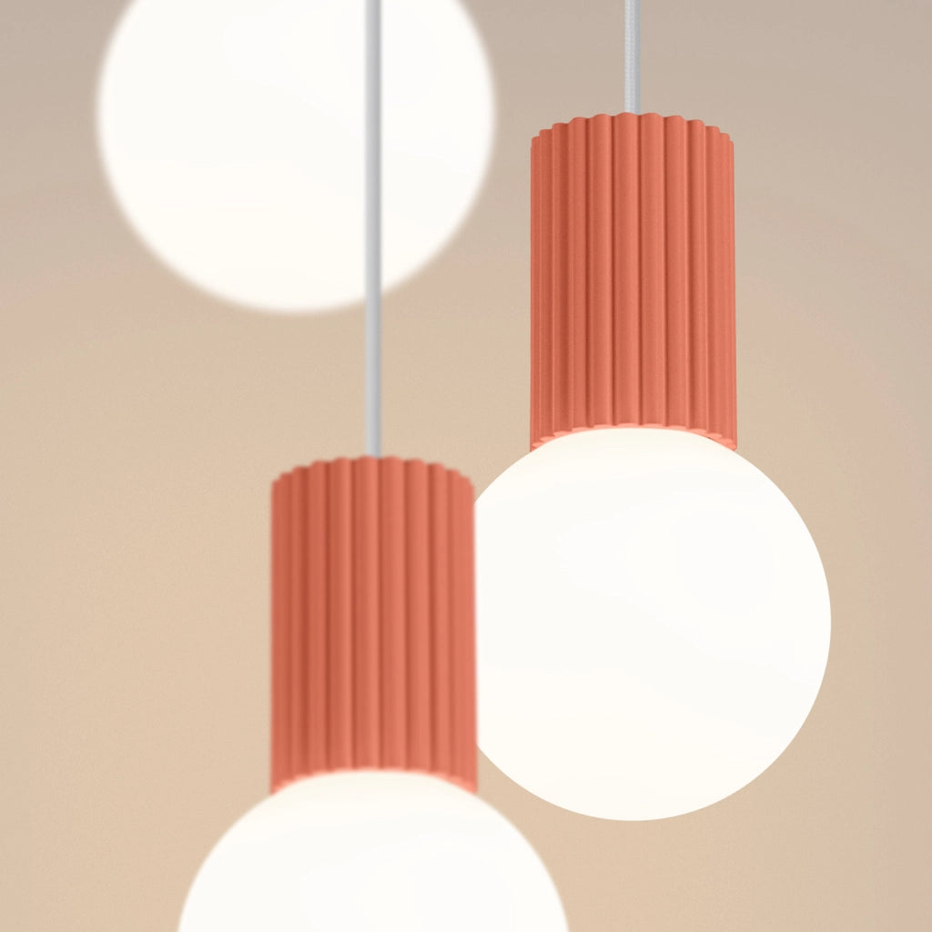 Pure Lume SFERA sospensione 3 sfere vetro rigato bianco G9