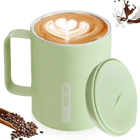 Caffè e tè 400 ml beverino termoresistente a doppia parete in acciaio inox con manico e coperchio a sfera - verde