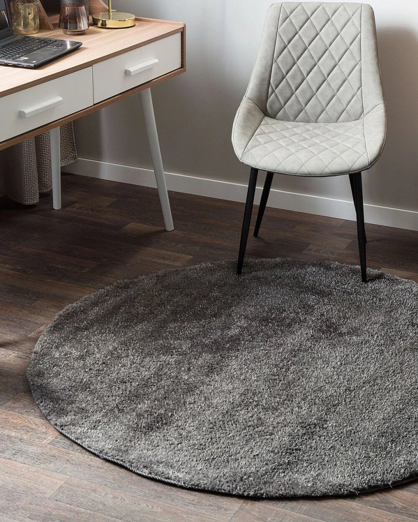 Tappeto shaggy grigio scuro 140 cm moderno tappeto rotondo trapuntato a Pelo Lungo