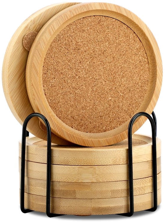Set di sottopiani in bambù per bicchieri da 6, sottopiani in legno di 11 cm a forma rotonda con supporto e riscaldamento, sottopiani in bambù per bicchieri adatti per bevande, sottopiani in bambù per tazze da caffè.