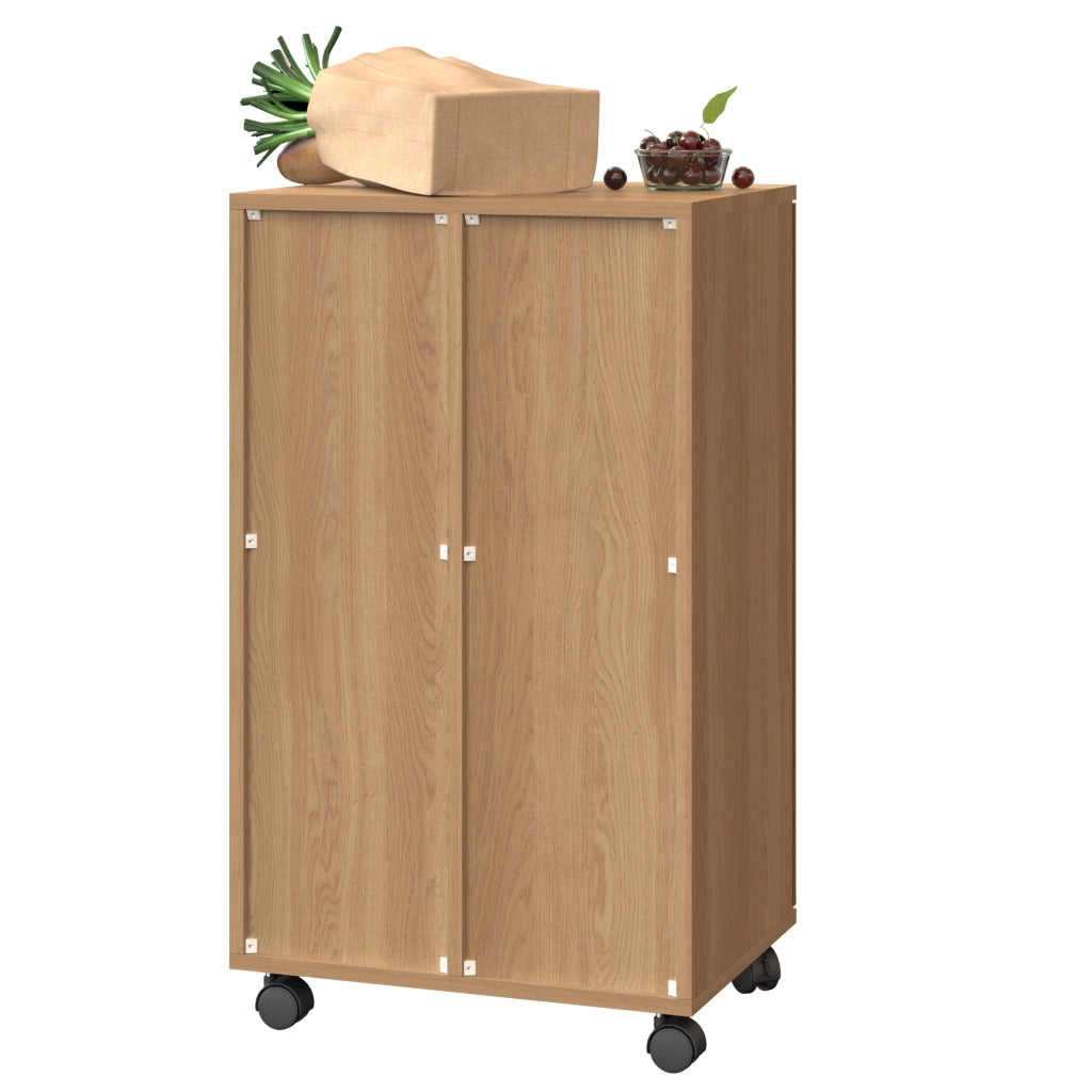 Armadio raccolta rifiuti a 2 scomparti con ruote, effetto rovere, 46,7 x 35 x 80 cm