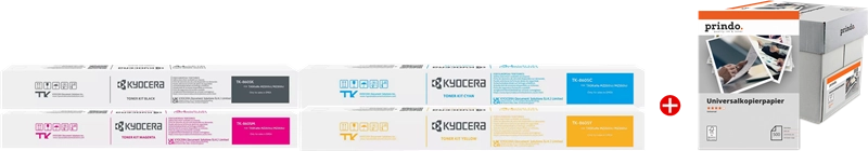 ORIGINAL Kyocera Value Pack nero / ciano / magenta / giallo / Bianco TK-8605 MCVP + Prindo Universal Papier 2500 Blatt ~90000 Seiten