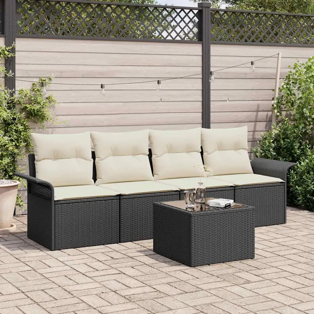 Set di divani con cuscino 5 pz | Set Salotto da Giardino Nero polyrattan