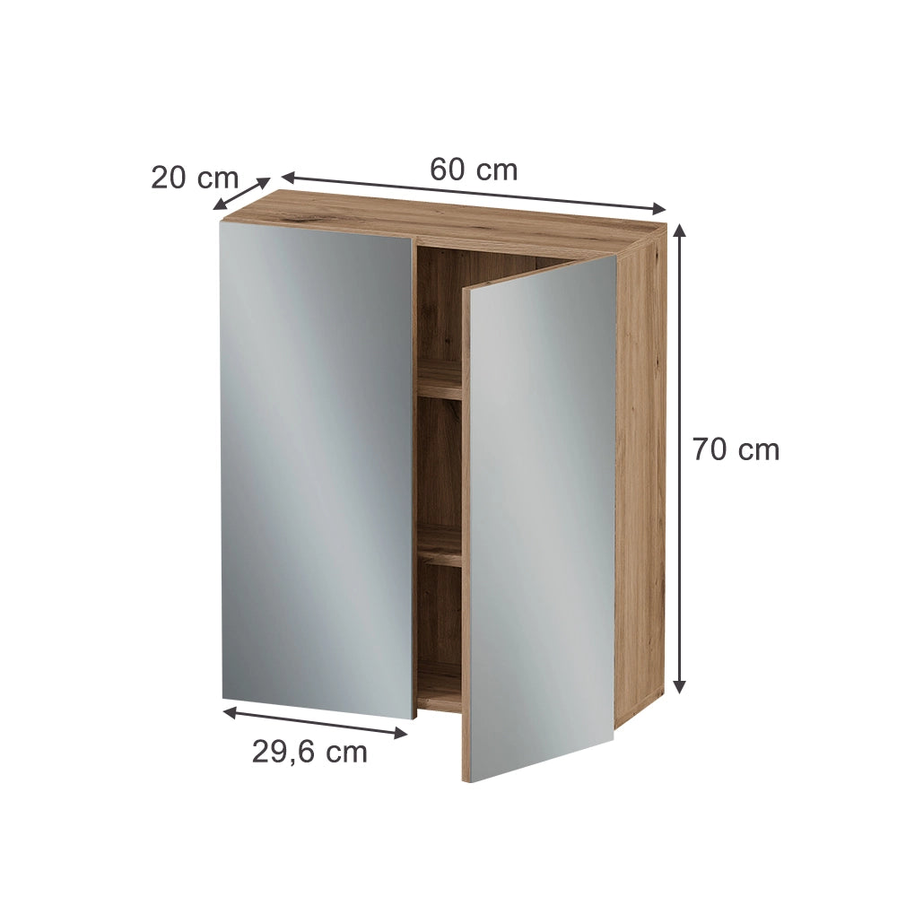 Vicco Specchio contenitore bagno Artigiano 60 x 70 cm con 3 scomparti chiusi